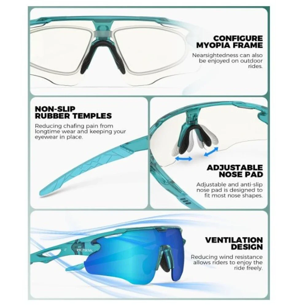Cycling Glasses Photochromic UV Bike Sunglasses Blue Lens